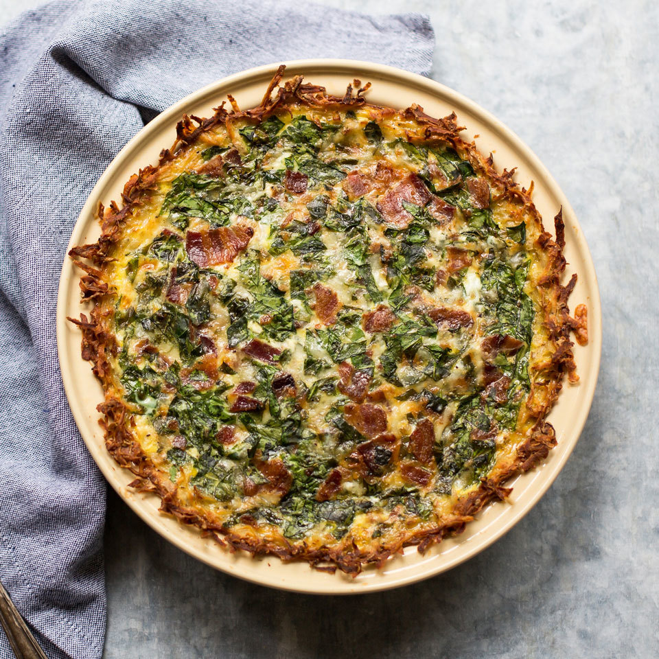 BACON & SPINACH QUICHE WITH HASH BROWN CRUST