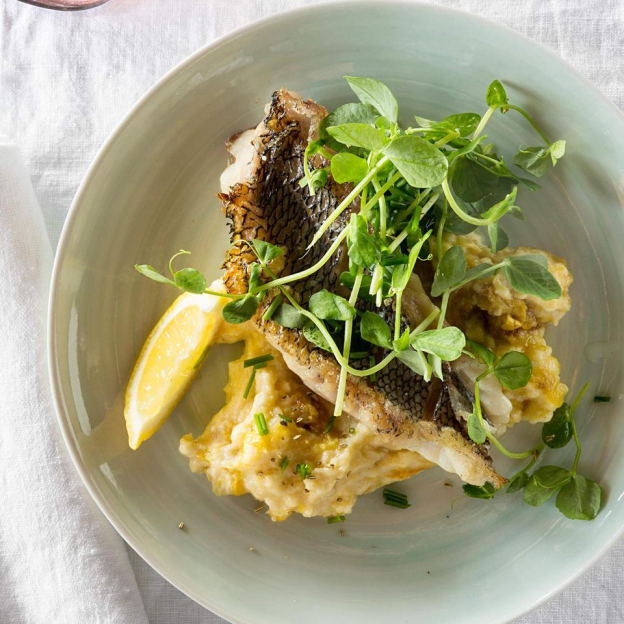 BLACK SEA BASS WITH SUMMER SQUASH POLENTA