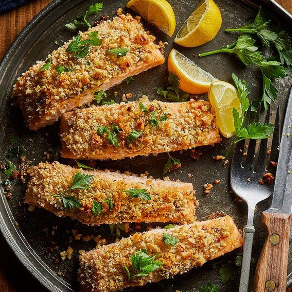 High Protein Meal Ideas - WALNUT-ROSEMARY CRUSTED SALMON