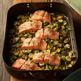 GARLIC ROASTED SALMON & BRUSSELS SPROUTS