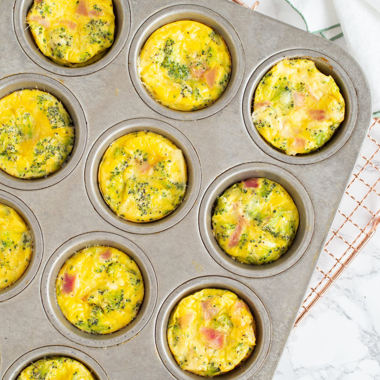 MUFFIN-TIN OMELETS WITH BROCCOLI, HAM & CHEDDAR