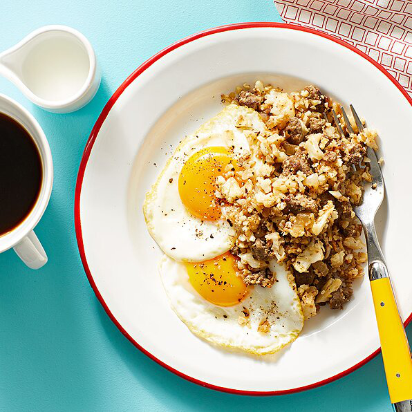 CAULIFLOWER HASH WITH SAUSAGE & EGGS