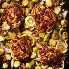 PAPRIKA CHICKEN THIGHS WITH BRUSSELS SPROUTS