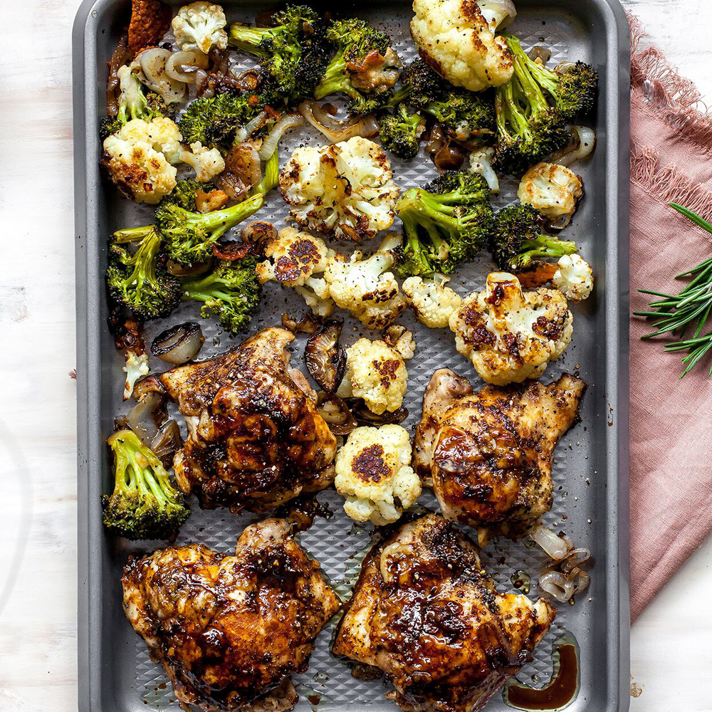SHEET-PAN BALSAMIC-PARMESAN CHICKEN & VEGETABLES