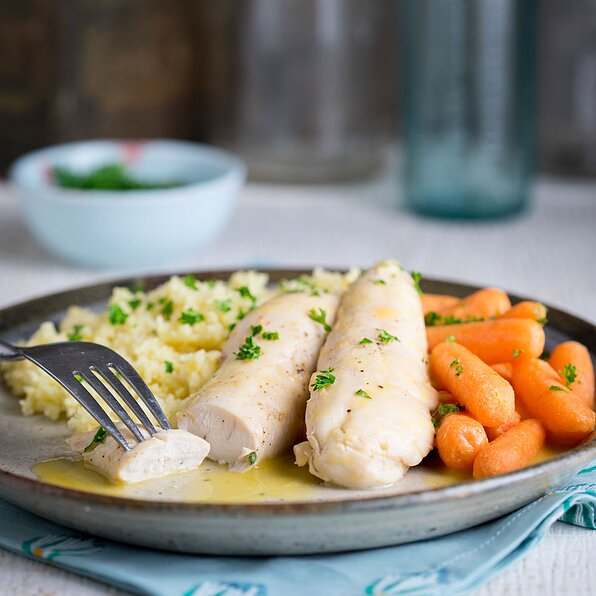 HONEY-MUSTARD CHICKEN TENDERS WITH COUSCOUS & CARROTS
