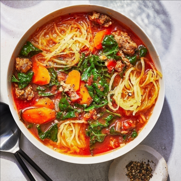 SPAGHETTI SQUASH SOUP WITH SAUSAGE