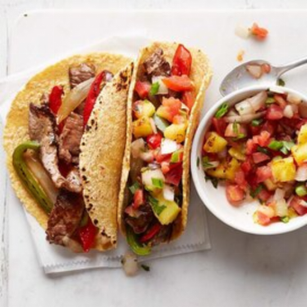 HAWAIIAN STEAK FAJITAS WITH GRILLED PINEAPPLE SALSA