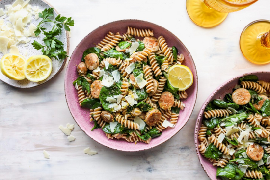 CHICKEN SAUSAGE & SPINACH SKILLET PASTA WITH LEMON & PARMESAN