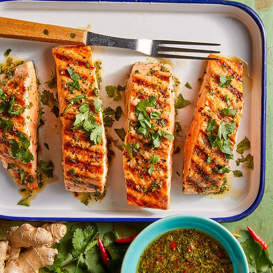 GRILLED SALMON WITH CILANTRO-GINGER SAUCE