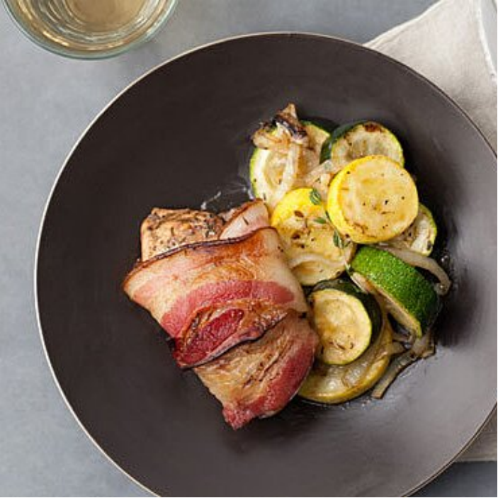 BACON-WRAPPED CHICKEN WITH ROASTED ZUCCHINI