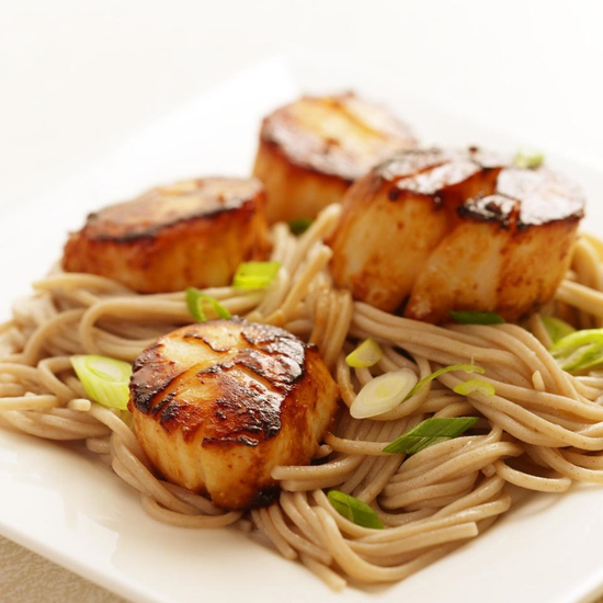 MISO-GLAZED SCALLOPS WITH SOBA NOODLES