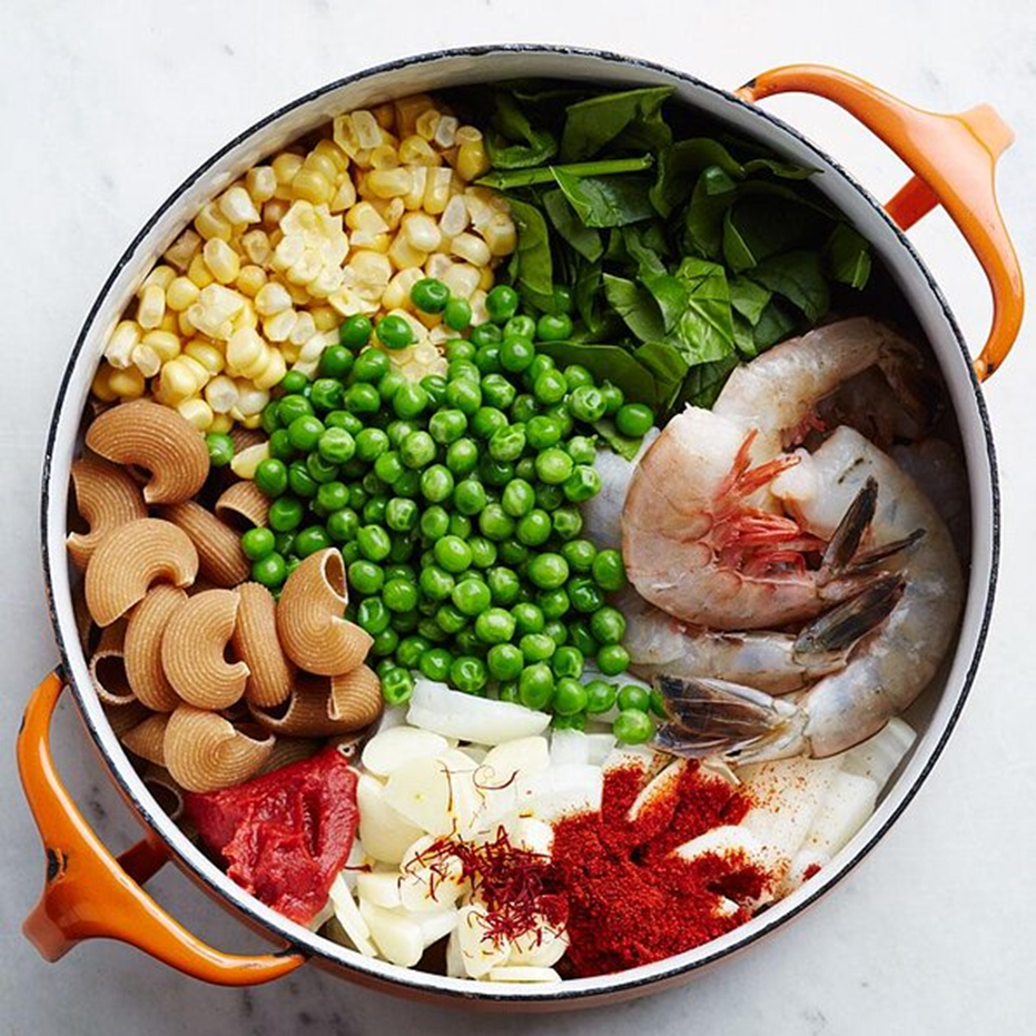 SMOKY SHRIMP, CORN & PEA ONE-POT PASTA