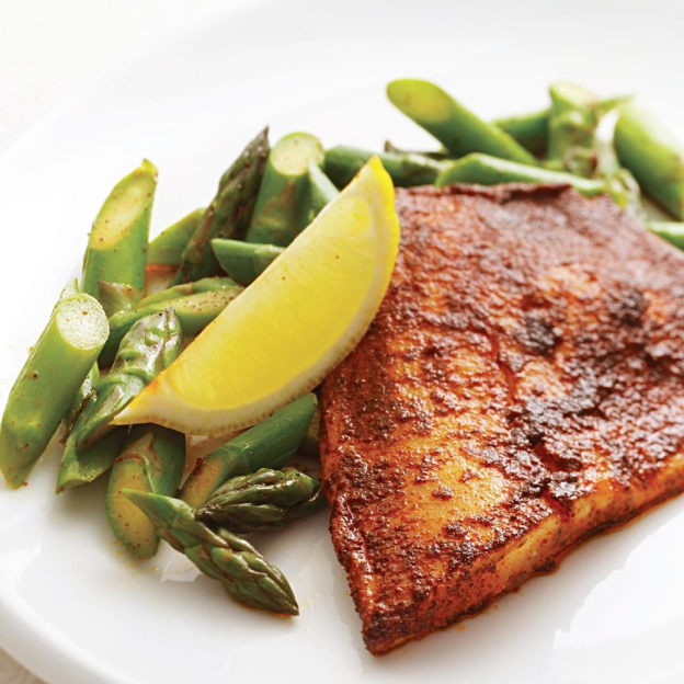 CHILI-RUBBED TILAPIA WITH ASPARAGUS & LEMON