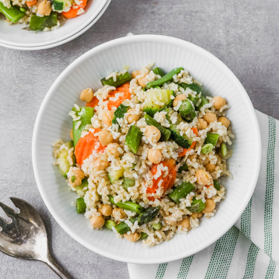 EASY BROWN RICE PILAF WITH SPRING VEGETABLES