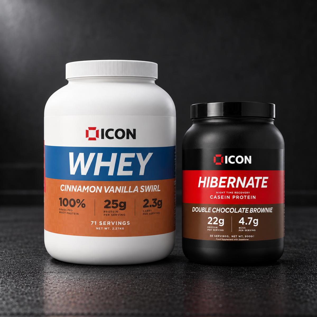 ICON Grass-Fed Whey and Hibernate protein powders