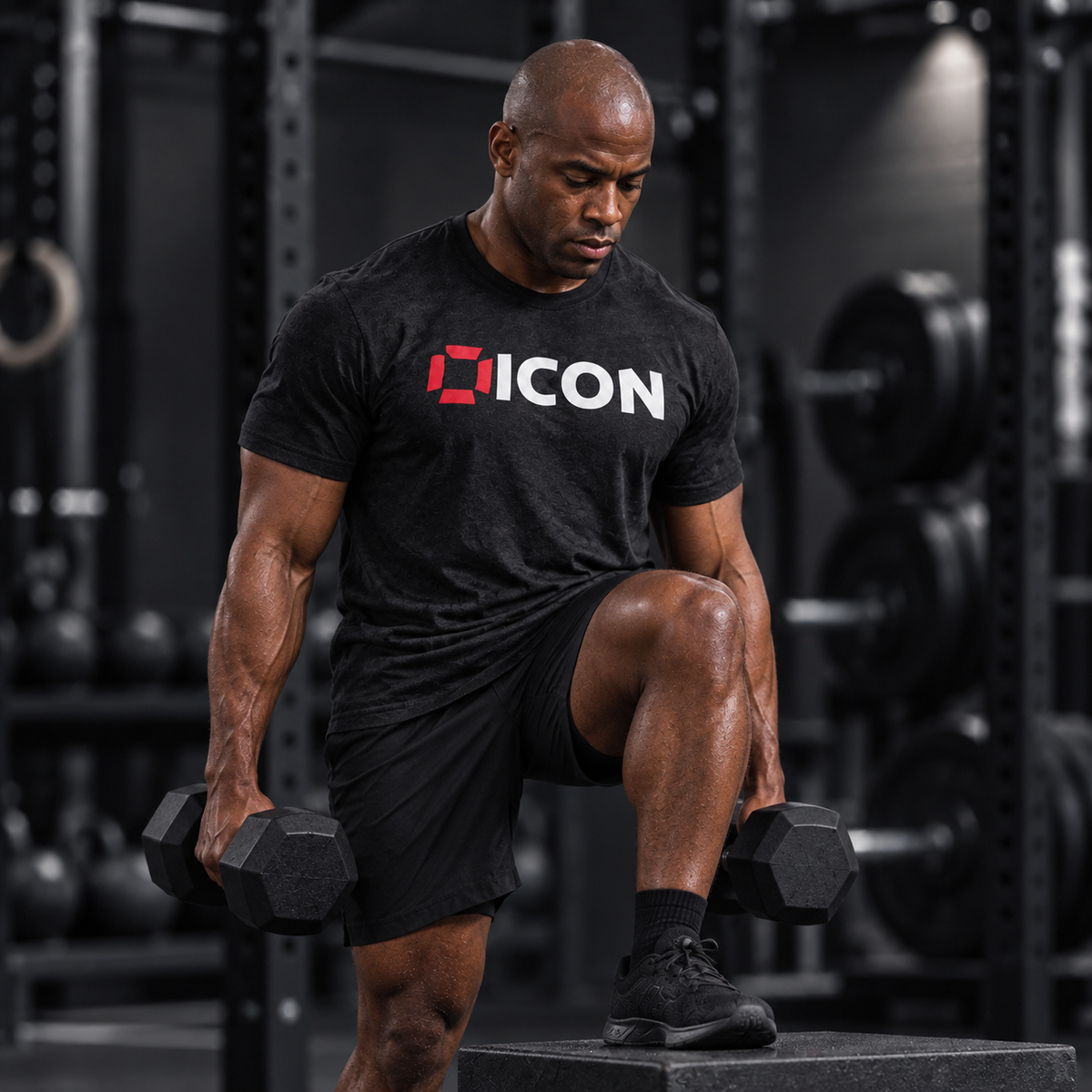 Male athlete training in a black Team ICON Classic T-shirt