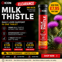 Milk Thistle Effervescent Tablets - Summer Fruit Flavour, Sugar Free, Vegan - 20 Tablets BBE: 08/26