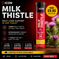 Milk Thistle Effervescent Tablets - Summer Fruit Flavour, Sugar Free, Vegan - 20 Tablets BBE: 08/26