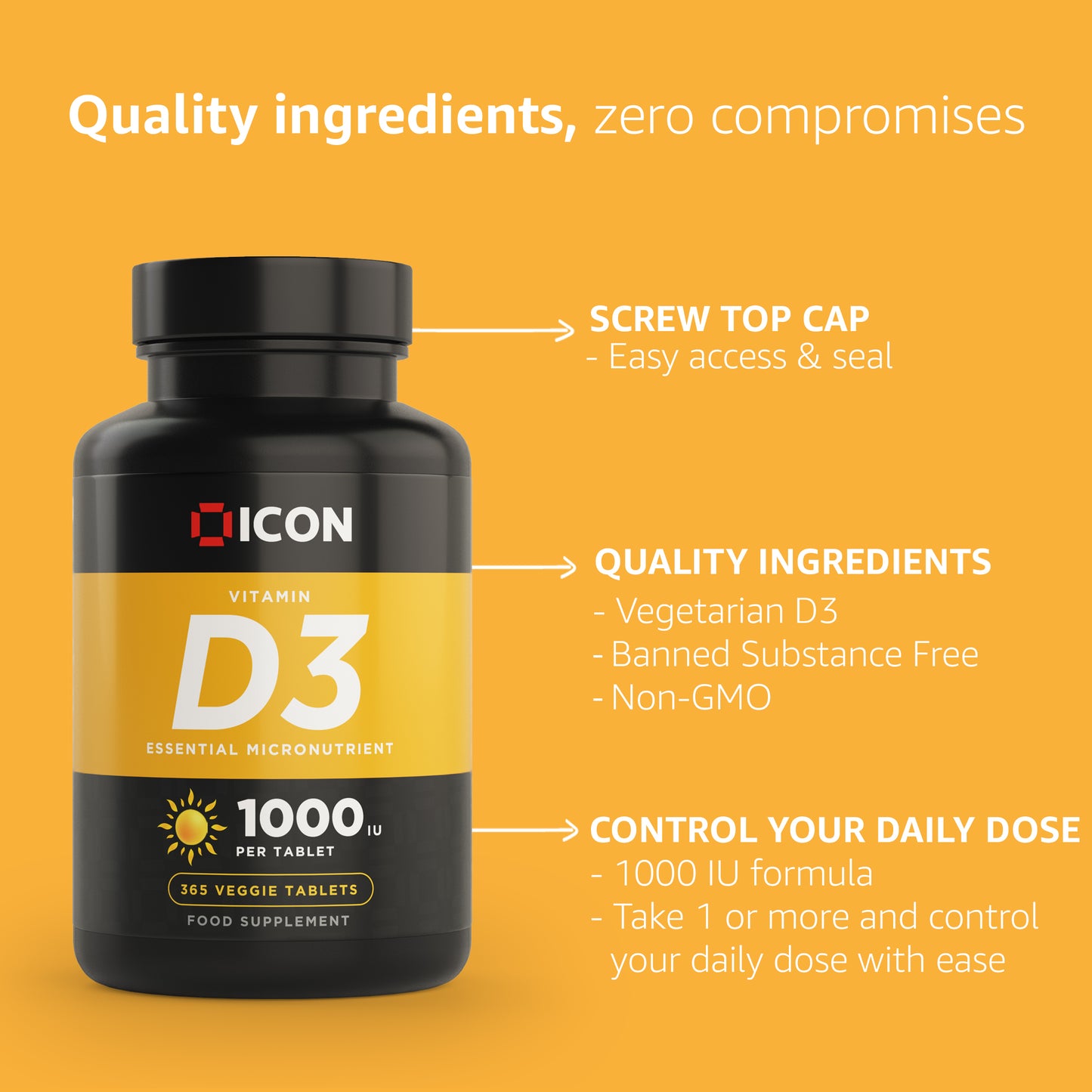 Vitamin D3 1000IU x 365 Tablets - ICON Nutrition