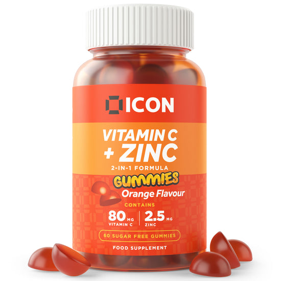 Chewable Vitamin C And Zinc Gummies | Sugar Free | Orange Flavour - 60 Gummies (2 Month Supply) - ICON Nutrition