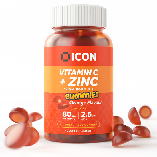 Chewable Vitamin C And Zinc Gummies | Sugar Free | Orange Flavour - 60 Gummies (2 Month Supply) - ICON Nutrition