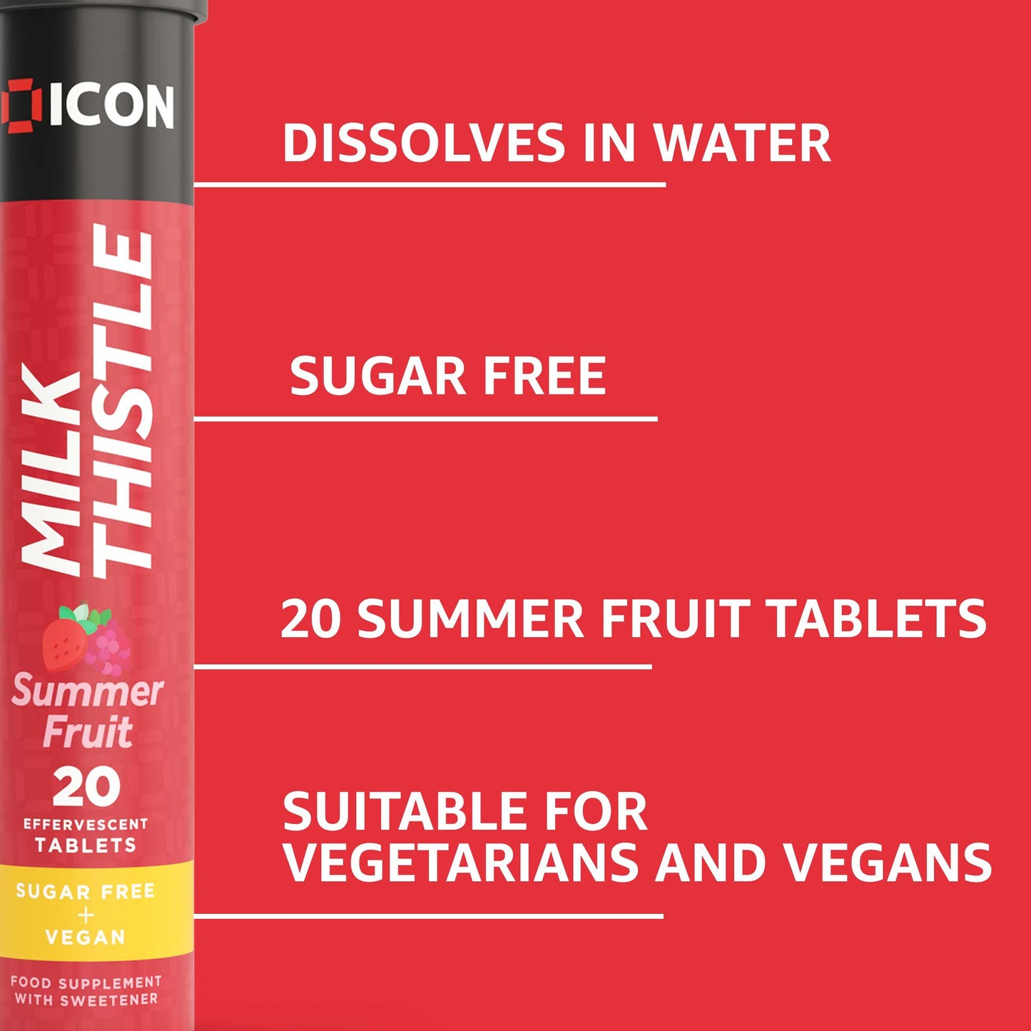 Milk Thistle Effervescent Tablets - Summer Fruit Flavour, Sugar Free, Vegan - 20 Tablets - ICON Nutrition