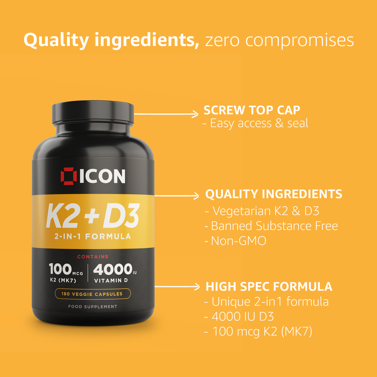 Vitamin K2 D3 Supplement Capsules | Tablets by ICON Nutrition