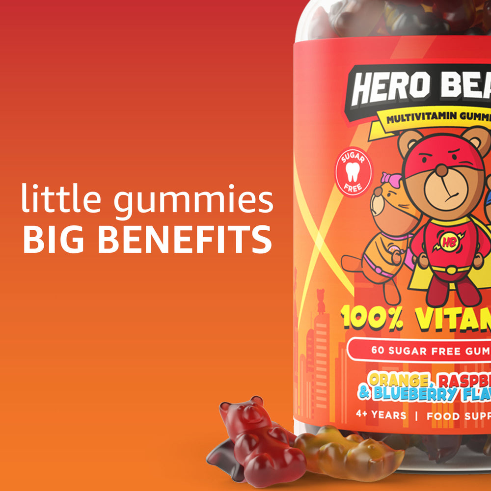 
                  
                    Sugar Free Multivitamins For Kids - Hero Bears in Orange, Raspberry and Blueberry Flavours - ICON Nutrition
                  
                
