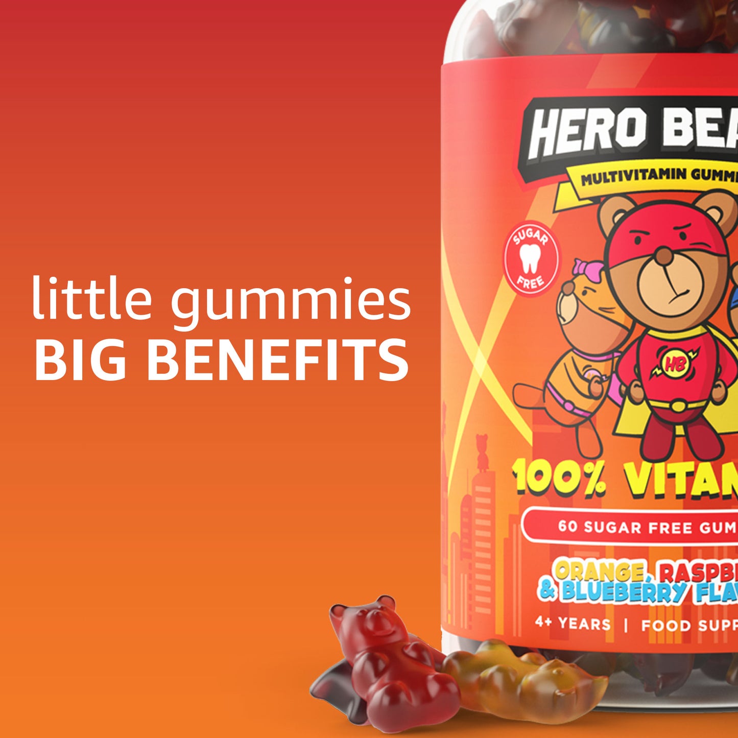 Sugar Free Multivitamins For Kids - Hero Bears in Orange, Raspberry and Blueberry Flavours - ICON Nutrition