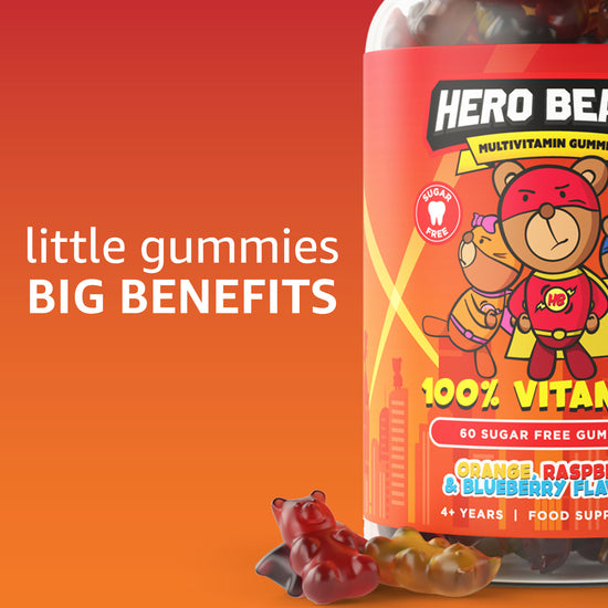 Sugar Free Multivitamins For Kids - Hero Bears in Orange, Raspberry and Blueberry Flavours - ICON Nutrition