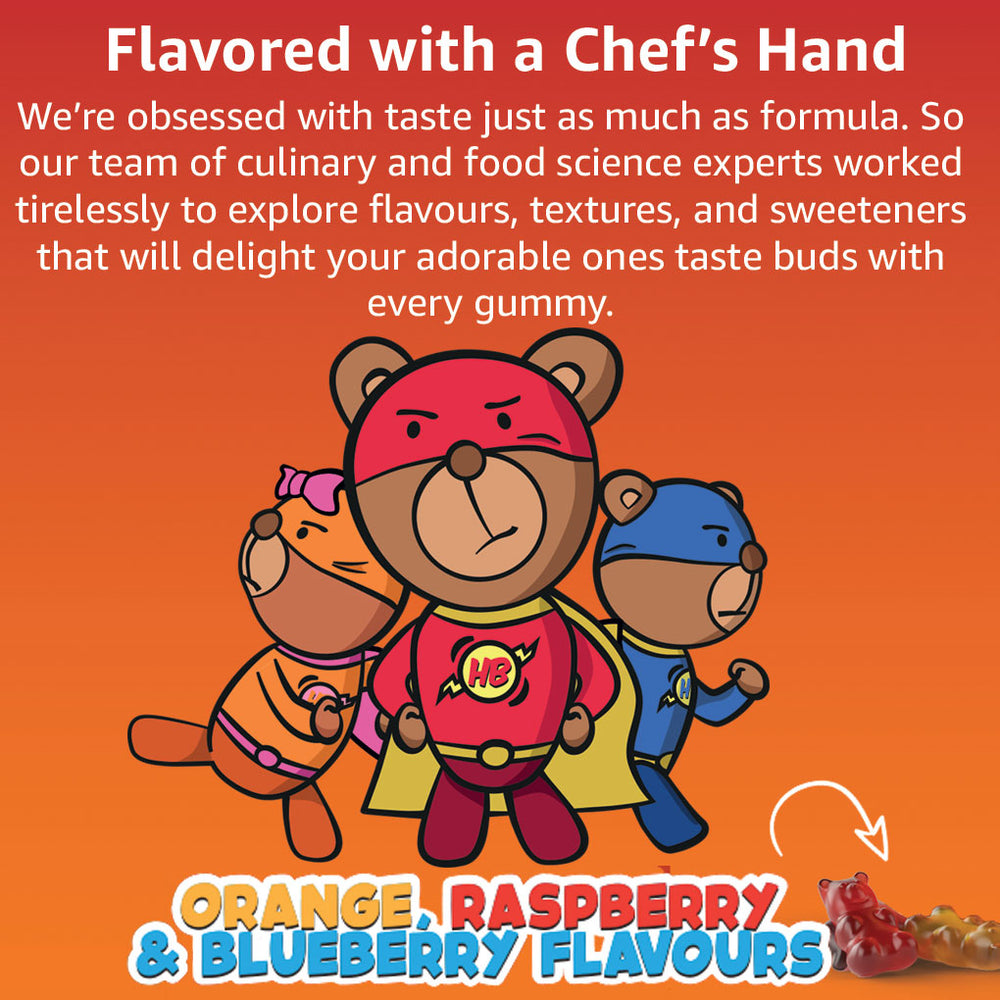 
                  
                    Sugar Free Multivitamins For Kids - Hero Bears in Orange, Raspberry and Blueberry Flavours - ICON Nutrition
                  
                
