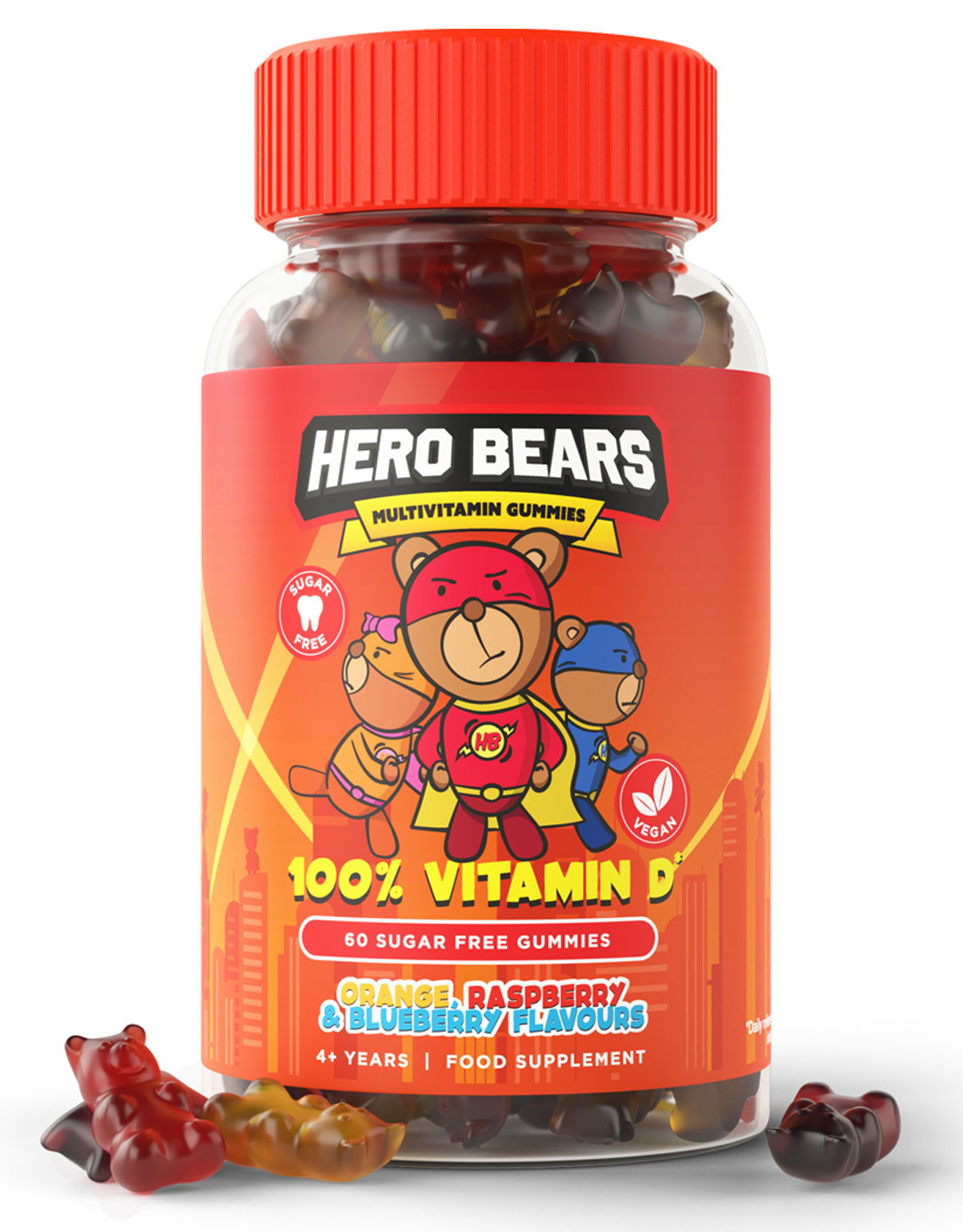 Sugar Free Multivitamins For Kids - Hero Bears in Orange, Raspberry and Blueberry Flavours - ICON Nutrition