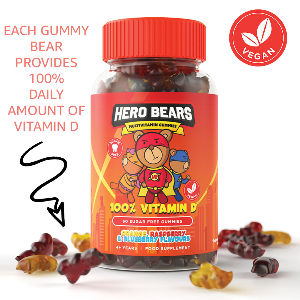 Sugar Free Multivitamins For Kids - Hero Bears in Orange, Raspberry and Blueberry Flavours - ICON Nutrition